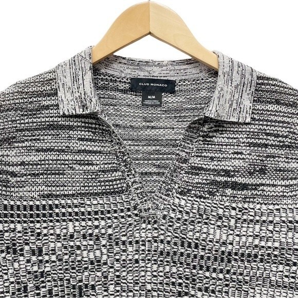 Club Monaco Sweater Black & White Mix Stitch Johnny Collar Pullover Size Medium - Picture 7 of 16